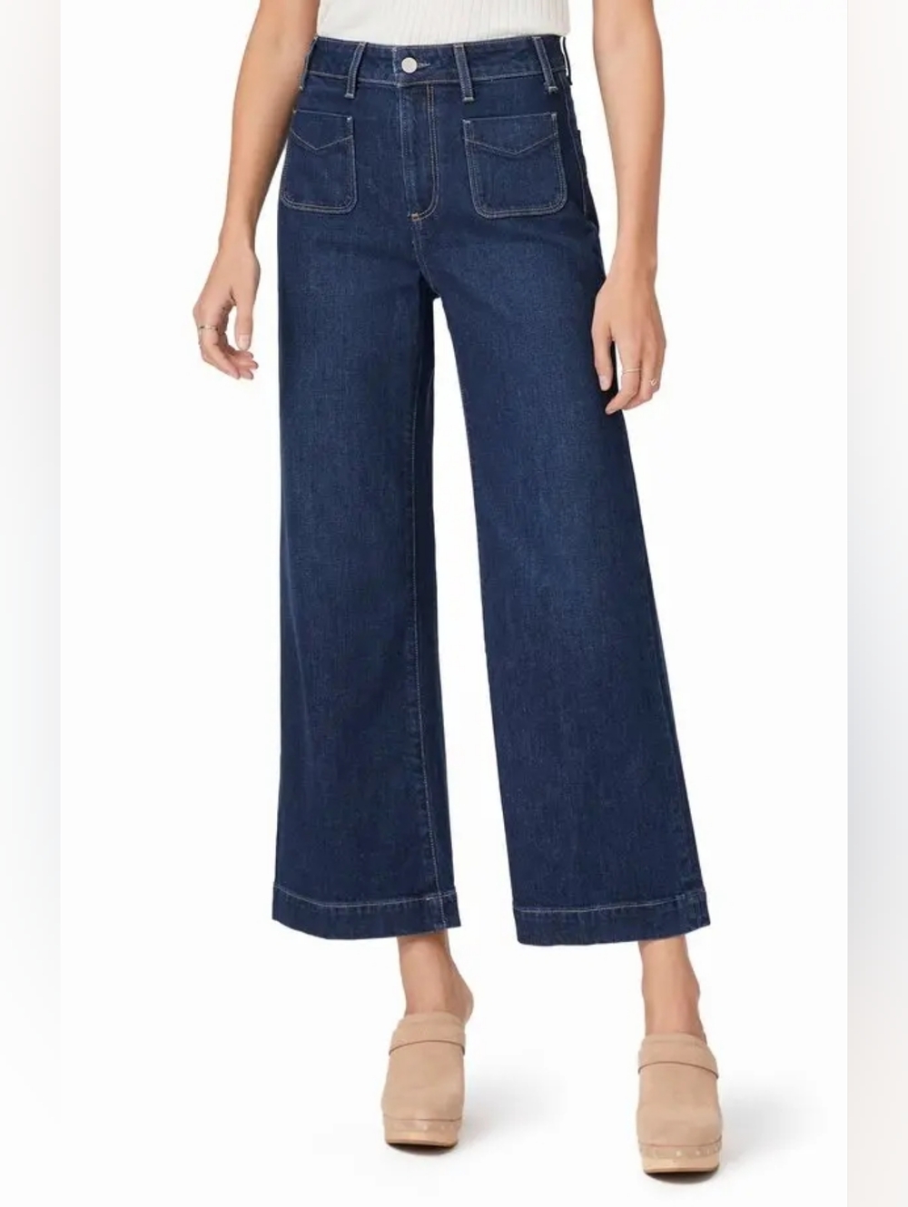 PAIGE Dark Blue Wide-Leg Denim Jeans